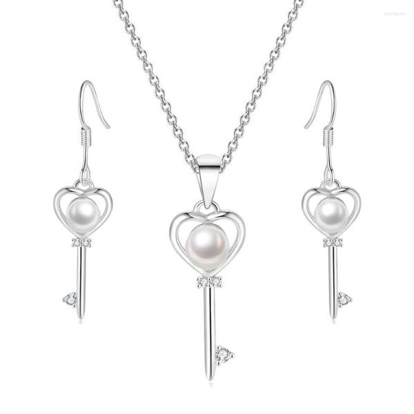Collier boucles d'oreilles ensemble ZHOUYANG Imitation perles bijoux pour femmes coréen clé magique couleur argent cadeaux de mariage en gros S535