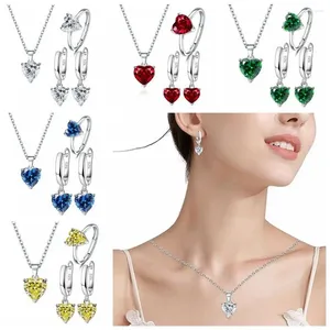 Ensemble de boucles d'oreilles et collier en Zircon, accessoires de conception de bijoux, couleur argent, bague en forme de cœur, cadeau de saint valentin