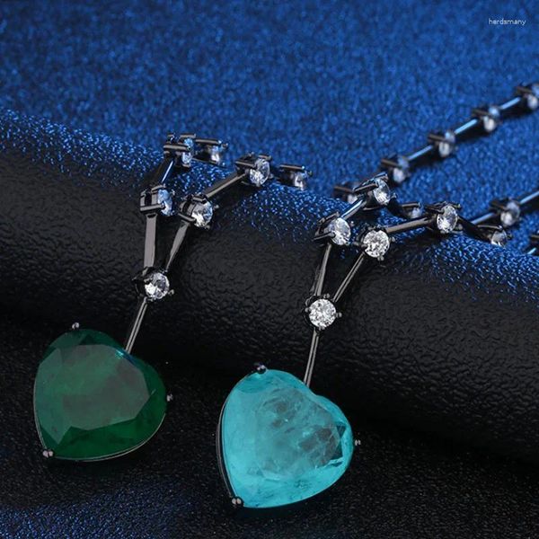Zlxgirl – ensemble de bijoux pour femmes, collier et boucles d'oreilles, goutte d'eau, amour en forme de cœur, pendentif en Zircon cubique bleu vert, haute qualité