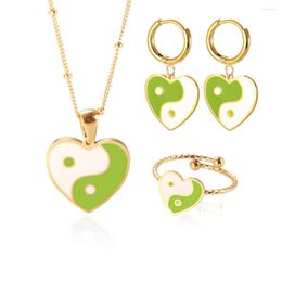 Collier boucles d'oreilles ensemble ZMFashion luxe Yin Yang coloré émail bijoux amour coeur forme pendentif et anneau femmes cadeau