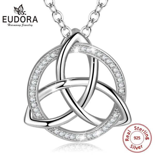 Collier EUDORA Unique 925 en argent Sterling Celtics Tiquetra Trinity noeud pendentif colliers bijoux de mode pour garçon fille fête cadeau D202