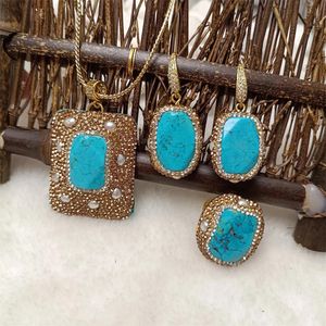 Collier mode européenne et américaine bleu Turquoise dames collier boucles d'oreilles ensemble de bagues personnalité filles vêtements accessoires
