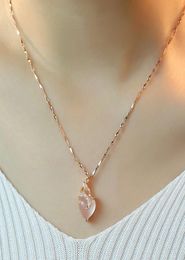 Collier femme clavicule chaîne simple or rose Hibiscus pierre poudre pendentif couleur or cadeau 9902385