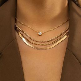 Collier, tempérament féminin, diamant étincelant, style personnalisé, jeu de collier à plusieurs couches, collier de chaîne d'os de serpent diamant minimaliste, femmes, femmes