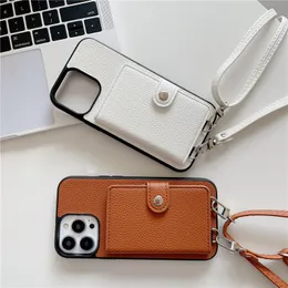 Ketting folio lychee patroon Vogue telefoonhoesje voor iPhone 14 13 12 11 Pro Max Xr XS 7 8 plus SE2 SE2 SE2 Verstelbare lanyard kaartsleuf vaste lederen portemonnee beschermende schaal