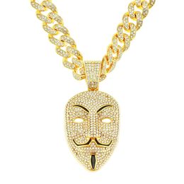 ketting voor herenketen Cuban Link Gold Chains Iced Out Sieraden 3d Volledige diamant overdreven masker Pendant ketting