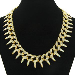 ketting voor herenketen Cuban link Gold Chains Iced Out Uit sieraden heren barbed kleurrijke diamant cubaanse ketting trendy persoonlijkheid punk korte kraag ketting neksen