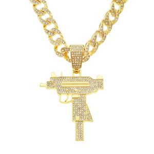 Collier pour hommes chaîne cubaine lien chaînes en or glacé bijoux plein diamant pistolet pendentif collier mode homme rue