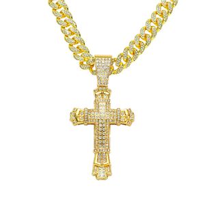 Collier pour hommes chaîne cubaine liaison or chaînes de bijoux glacé croix en diamant complet