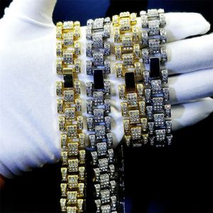 collier pour hommes chaîne lien cubain chaînes en or glacé bijoux diamant bracelet 16mm chaîne de montre pour hommes et femmes hiphop