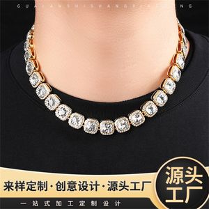 ketting voor herenketen Cuban Link Gold Chains Iced Out Sieraden Hiphop Square Glass 12 mm Cubaanse ketting Hiphop Trendy Men