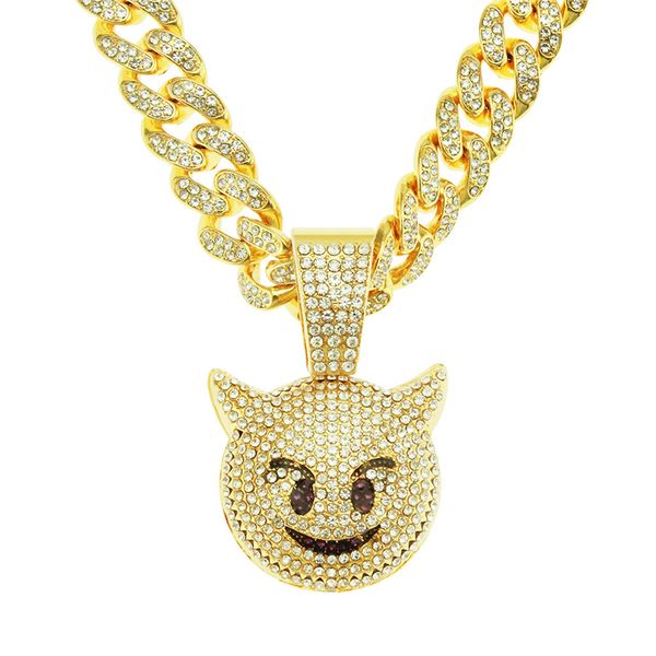 collier pour hommes chaîne lien cubain chaînes en or bijoux glacés plein diamant petit monstre pendentif collier cubain