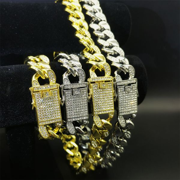 collar para hombre cadena eslabón cubano cadenas de oro joyas heladas Pulsera de diamantes 20 mm Collar espaciador para hombres y mujeres Hiphop