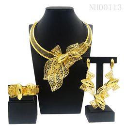 Collier pour femmes bijoux de ton or Dubaï Ensemble plaqué 24k Boucles d'oreilles originales Bracelets Cadeaux de mariage Nigeria 240511