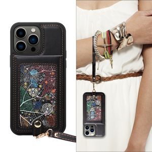 Ketting Graffiti Telefoonhoesje voor iPhone 15 Plus 14 13 12 Pro Max Google Pixel 7 7A 7Pro 8 8Pro 6 6A 6Pro Crossbody Stijlvol Meerdere kaartsleuven Lederen portemonnee Beugel Shell