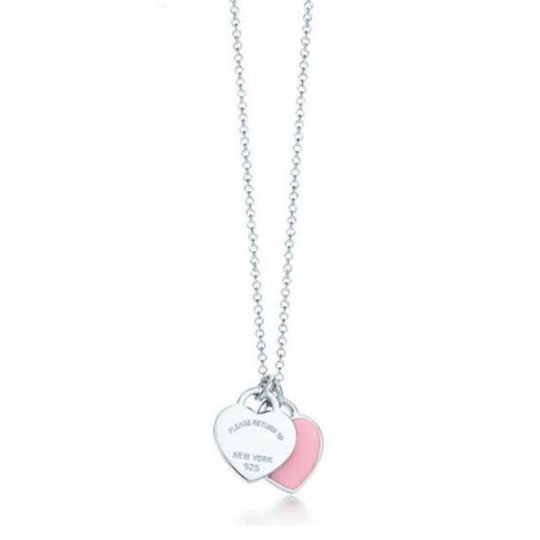 Collier Coeur Double Amour Colliers Designer Bijoux Femme Chaîne En Argent Bijoux De Luxe Pendentif Personnalisé Anniversaire Cadeau De Noël Fête De Mariage