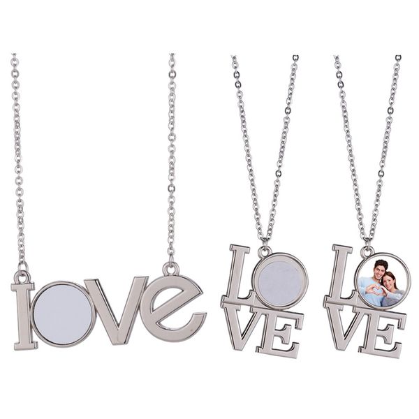 Collier Impression De Transfert De Chaleur Lettre D'AMOUR Collier Chaîne Plate DIY Pendentifs Impression Figure Suspendus Accessoires En Gros Cadeau