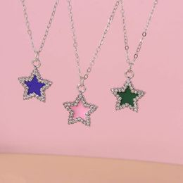 Collar Instagram Moda Punto Diamante Fresco y Dulce Estrella de Cinco Puntas Collar Cadena Joyería