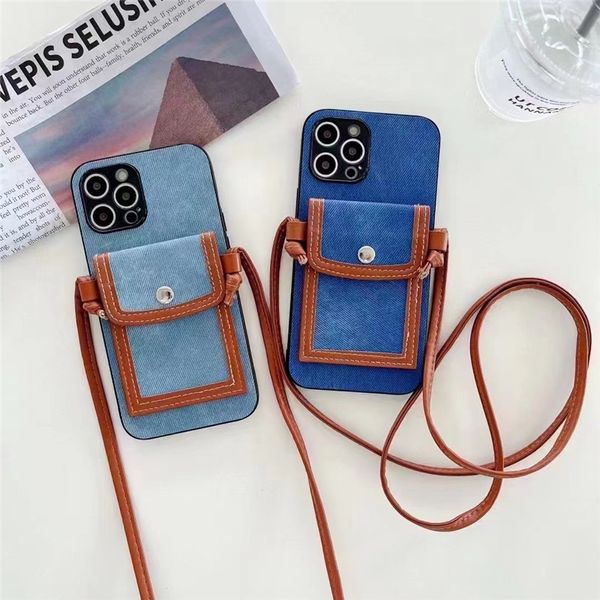 Collier Jeans Cois de t￩l￩phone pour iPhone 14 13 12 11 Pro Max XR XS 7 8 Plus SE2 SE3 CROSSBOCK CARDY CARDE PALLET PALLET Embrayage Kickstand Cover.