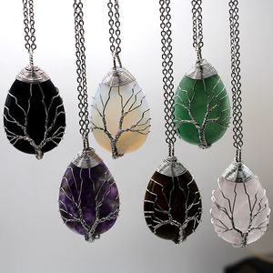 Ketting sieraden helende chakra wicca heks amulet hangers ketting vrouwen natuurlijke edelsteen amethist opaal boom des levens charms ketting