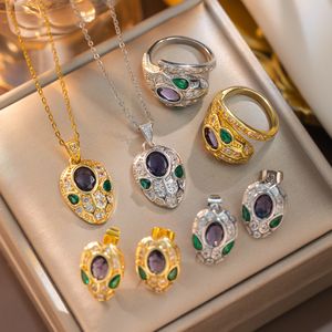 Collier bijoux ensemble de couleurs de diamant violet trésor-amethyst luxe plein d'améthyste de diamant zircon boucles d'oreilles de serpent