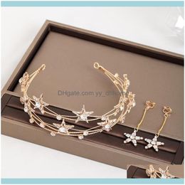 Ketting SieradenKorean Mode Star Shape Shining Rhinestone Decor Haarbanden Oorbellen Sieraden Sets Bride Noiva Bridal Wedding Sluier Headba