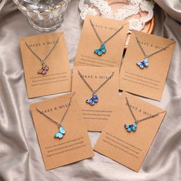 Halskette Koreanische Mode Blau Schmetterling Choker Frauen Anhänger Hals Kette Karte Freundschaft Schmuck Party Mädchen Geschenke