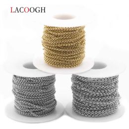 Collier Lacoogh 10yard/lot en acier inoxydable en vrac lien O chaîne Sier couleur Rolo chaîne Dia 2/2.5/3/4/5mm pour la fabrication de bijoux de collier à faire soi-même