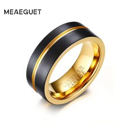 Collier Meaeguet 8 mm de large Goldcolor Tungsten Carbide Anneau pour les hommes Trends One Groove Rings Bands de mariage Bijoux USA Taille
