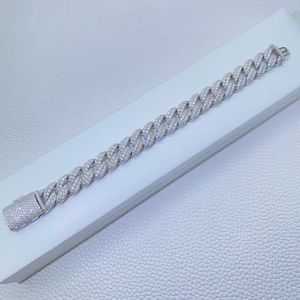 Collier Moisanite Chain 12 mm 2 rangées Micro Pavan Cuban Bracelet D VVS Lab Link Diamond Iced Out 925 Silver