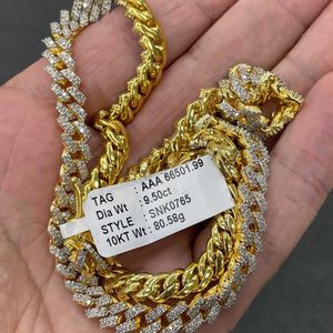 ketting Moissanite ketting 22inches Heren Real Gold Hip Hop VVS Diamond Prong Set 10K Gold Cuban Link