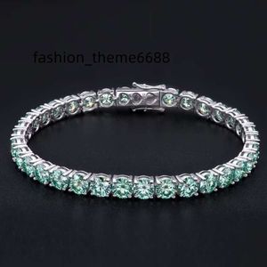 Collier Bracelet de chaîne Moissanite Nature Green Diamond Bijoux Solide 925 argent sterling 5 mm Largeur Rond Tennis coupé brillant