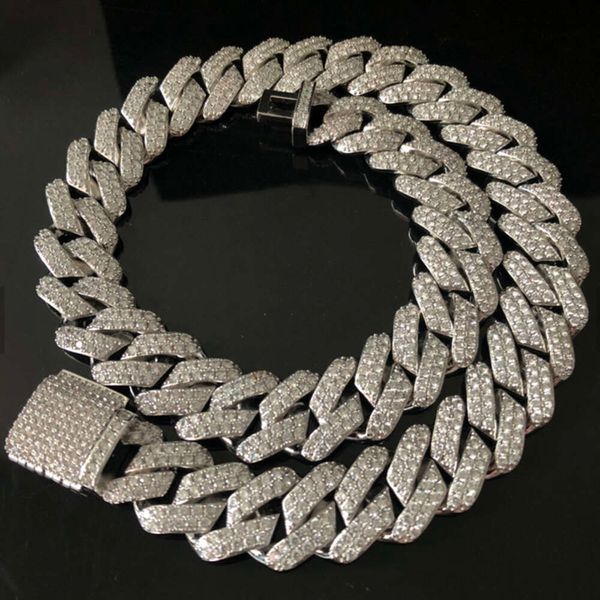 Collier chaîne moissanite personnalisée 14mm, chaîne à maillons en or cubain, diamant pour hommes, chaîne en laiton plaqué or 18 carats et zircon Moissanite