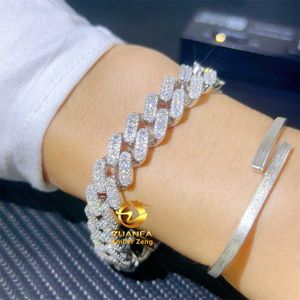 necklace moissanite chain drop shiping Pass Diamond Tester Hip Hop Iced Out 13mm 15mm 925 Sterling Silver Diamond Vvs Moissanite Cuban Link Bracelet