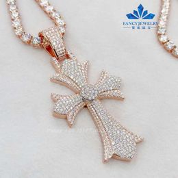 collier moissanite chaîne haute qualité Spin Cross pendentif 925s solide en argent Sterling pendentif chaîne cubaine bijoux Hip Hop pendentif