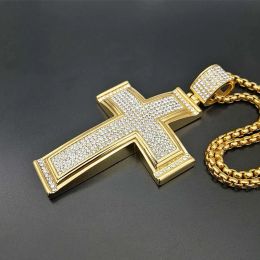 necklace moissanite chaîne Hip Hop glacé grande croix pendentif collier pour hommes 14k or jaune strass collier Hiphop Christian bijoux