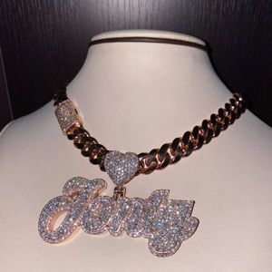 Ketting Moissanite Ketting Hip Hop Moissante Luxe Sieraden Vrouwen Custom Iced Out Naam Hanger 925 Zilveren Cubaanse Rose Goud