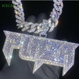 Collier Moisanite Chaîne Iced Out Bijoux Moisanite Lettres Diamants Pendant Pendant Pendant Hip Hop 925 Pendre personnalisé Silt