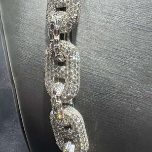 Collier Moisanite Chaîne Luxury Link 18 mm Diamond Iced Out 925 STERLING Silver avec une baguette plaquée à or blanc coupée cubaine pour hommes