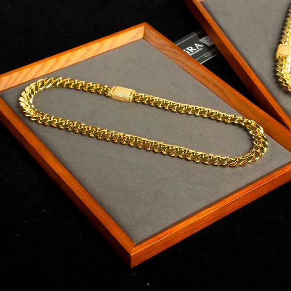 Collier Moisanite Chaîne Chatif de gros 18K Gold Gold Gold Cuban Link 24k Gold Miami 20 mm Miami