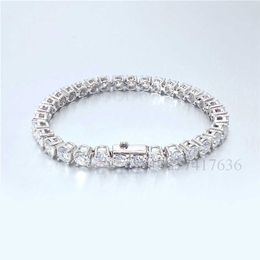 Collar Cadena de moissanita Mujeres Hombres Oro blanco de 18 k 4 mm d Color Pulsera de tenis pavimentada con diamantes impecable Oro