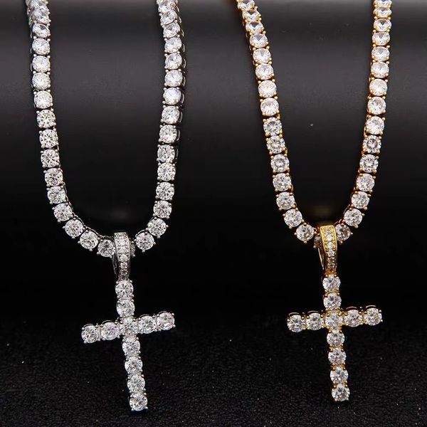 Moissanite Cross Pendant Hip Hop 4 mm 5 mm VVS Moisanite Diamond Tennis Chaîne 925 Silver For Women Men Bijoux