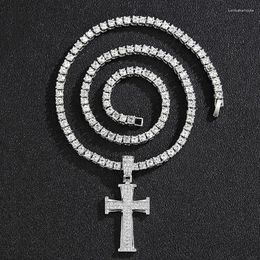 Collier Moissanite pendentif colliers Hiphop collier en acier inoxydable pour hommes femmes amoureux or et Rose couleur chaîne croix petits bijoux religieux