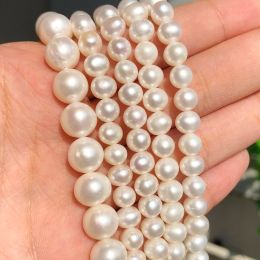 Collier naturel Aaa rond blanc perles d'eau douce perles brutes véritables perles en vrac pour la fabrication de bijoux bricolage bracelets faits à la main 15'