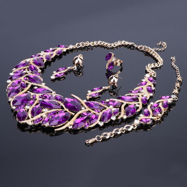 Collier nouvelle mode violet strass cristal déclaration collier ensembles de bijoux de mariée décoration colliers bijoux cadeaux pour les femmes