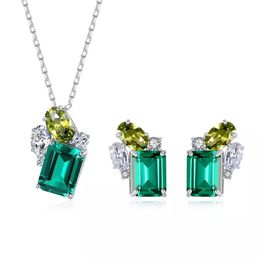 Ketting PAG MAG luxe smaragdgroene vierkante ketting oorbellen set voor vrouwen sterling zilver 925 sieraden set groene edelsteen fijne sieraden