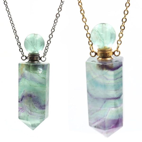 Collier Bouteille De Parfum Gemmes Naturelles Pierre Diffuseur D'huile Essentielle Quartz Fluorite Pendentifs Pointu Charme Chaîne Colliers Femmes