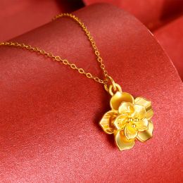 Ketting echt 18k gouden kleur gouden pioen bloem hanger ketting trendy solide 999 kleurenketen voor vrouwen fijne sieraden geschenken