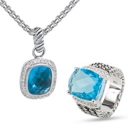 Conjunto de anillo y collar para mujer, conjunto de collar y anillo llamativo con corte de cojín Rectangular a la moda