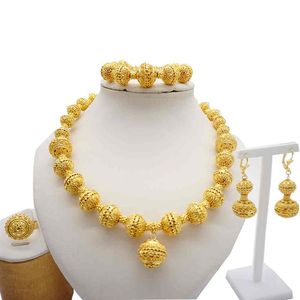 Collier s pour femmes Dubai bijoux en or africain boucles d'oreilles de mariée anneaux indien nigérian ensemble de bijoux de mariage Gift325U